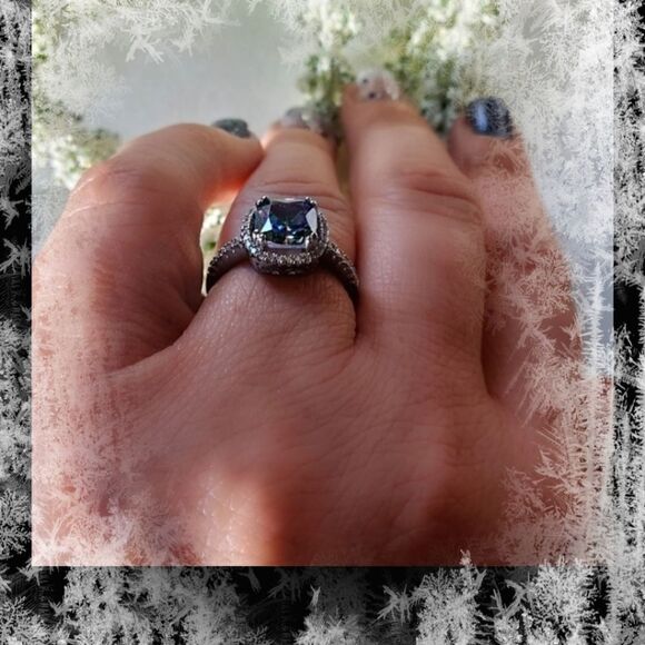 Cushion Cut 5 Ct. Mystic Topaz 14K White Gold surrounded by 38 White Diamonds - Picture 5 of 8